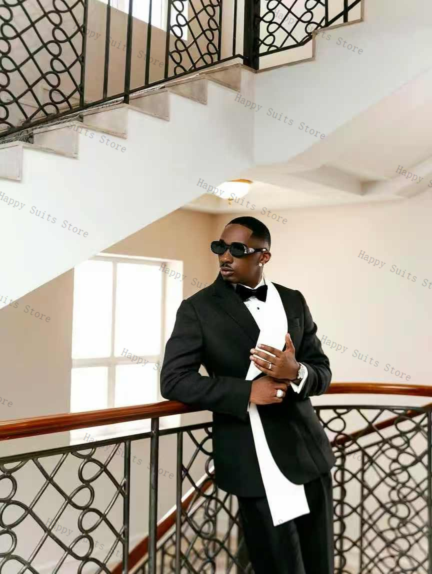 Men Formal Wear With Coat - Black White Men Suit Set 2