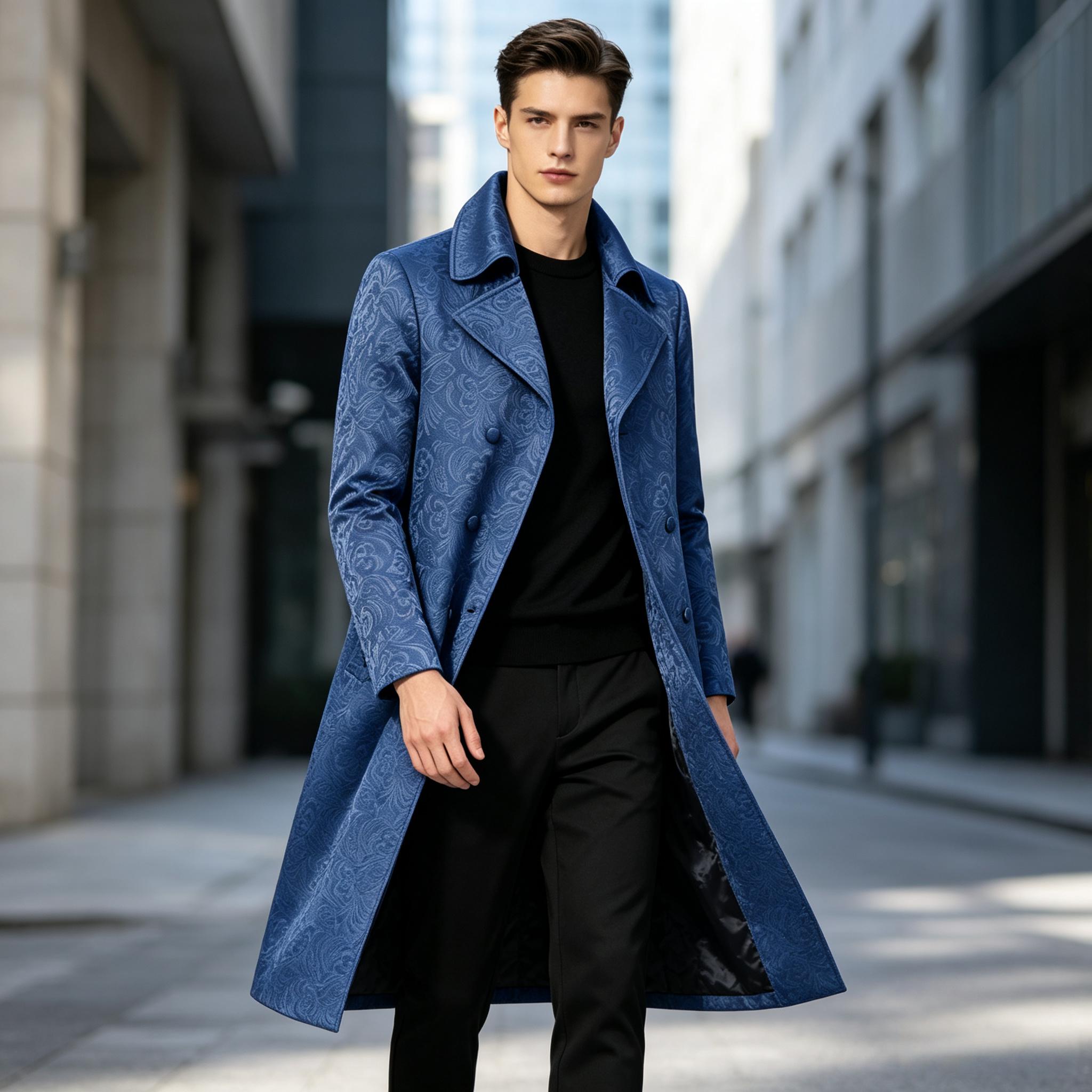 Men Formal Wear With Coat - Men Luxury Jacquard Long Trench Coat