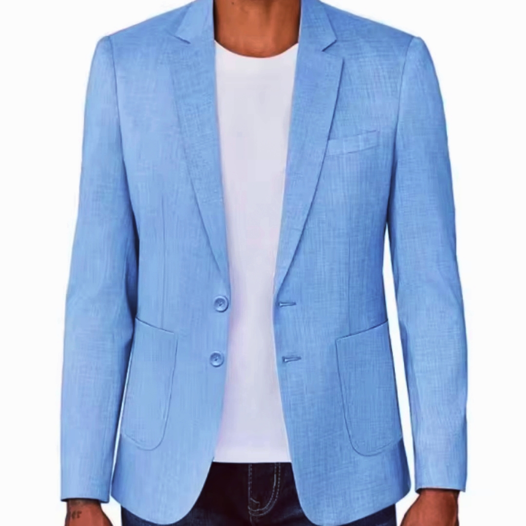 Men Linen Formal Wear - Slim Fit Men's Beige/Blue Linen Blazer