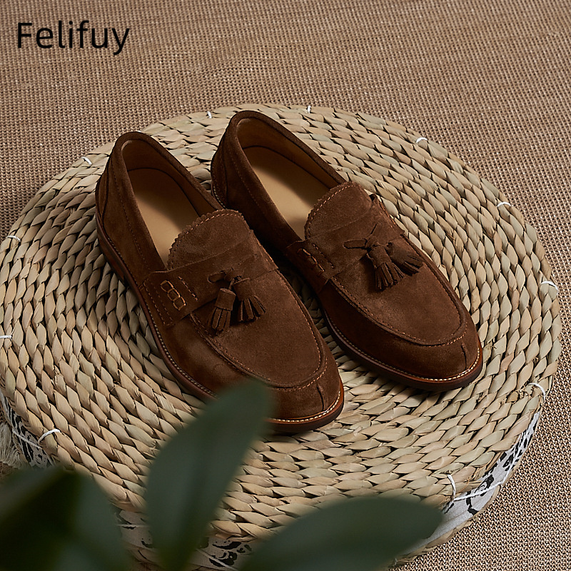 Men Formal Wear For Wedding - New Brown Men Flat Loafers Cow