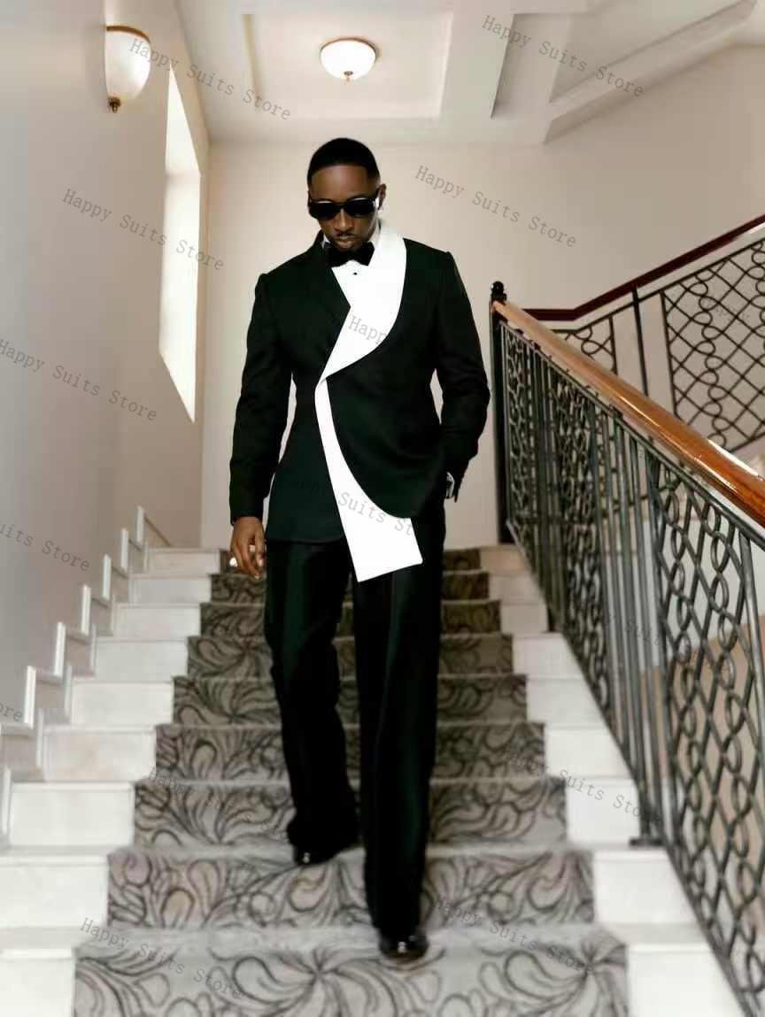 Black White Men Suit Set 2 Pcs - Men Formal Wear With Coat 评论和价格