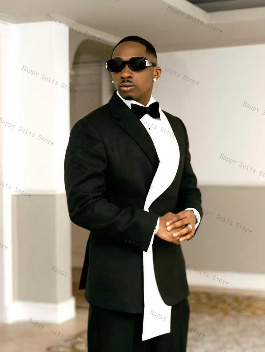 Black White Men Suit Set 2 Pcs - Men Formal Wear With Coat 评论和价格
