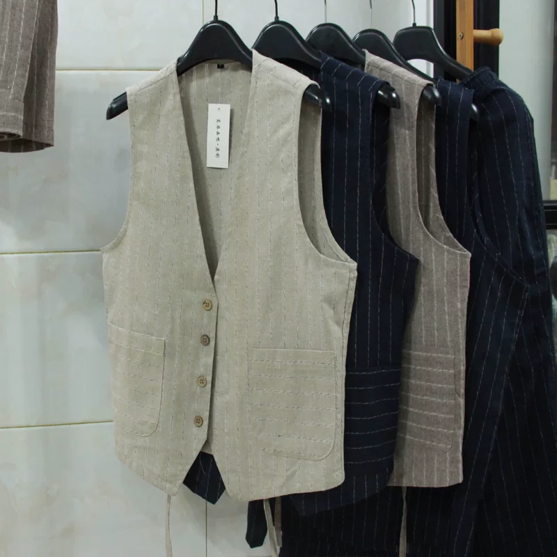 British Casual Linen Vest for  - Men Linen Formal Wear 评论和价格