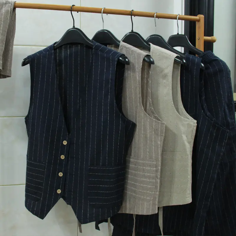 British Casual Linen Vest for  - Men Linen Formal Wear 评论和价格