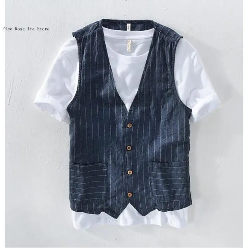 British Casual Linen Vest for  - Men Linen Formal Wear 评论和价格
