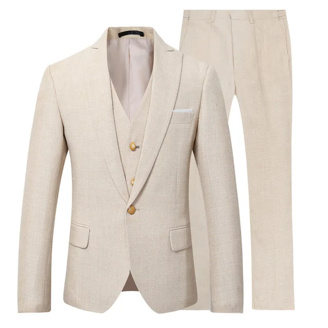Beige Ivory Men Suit Casual Li - Men Linen Formal Wear 评论和价格