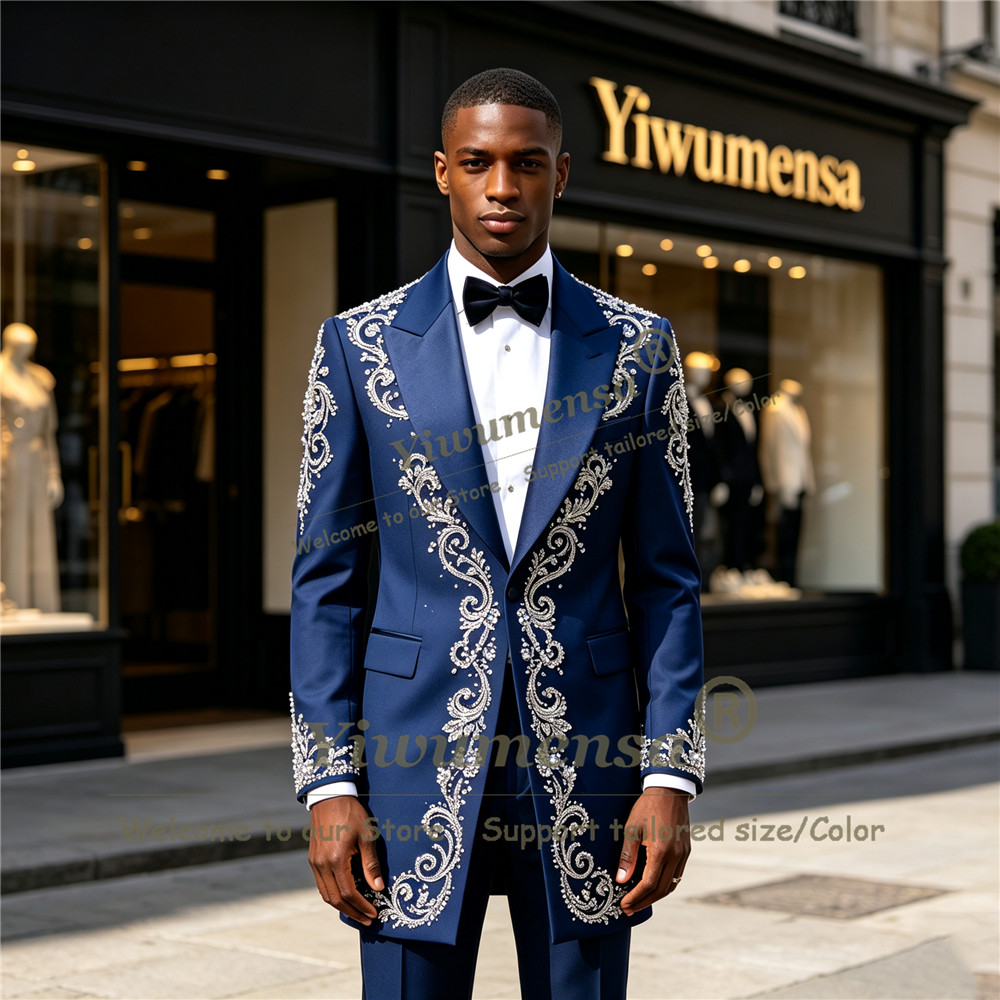 Handmade Crystals Beading Suit - Men Formal Wear For Wedding 评论和价格
