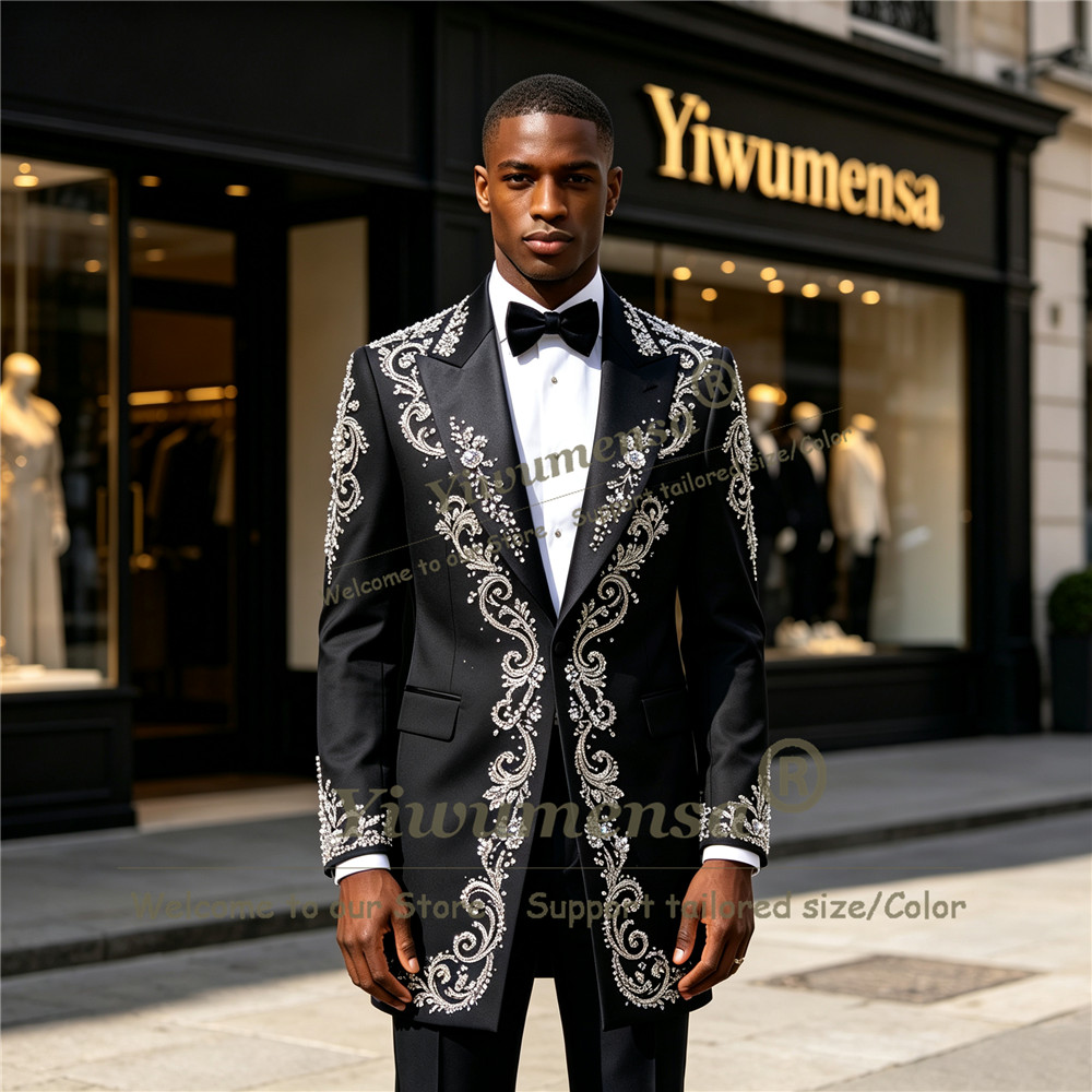 Handmade Crystals Beading Suit - Men Formal Wear For Wedding 评论和价格