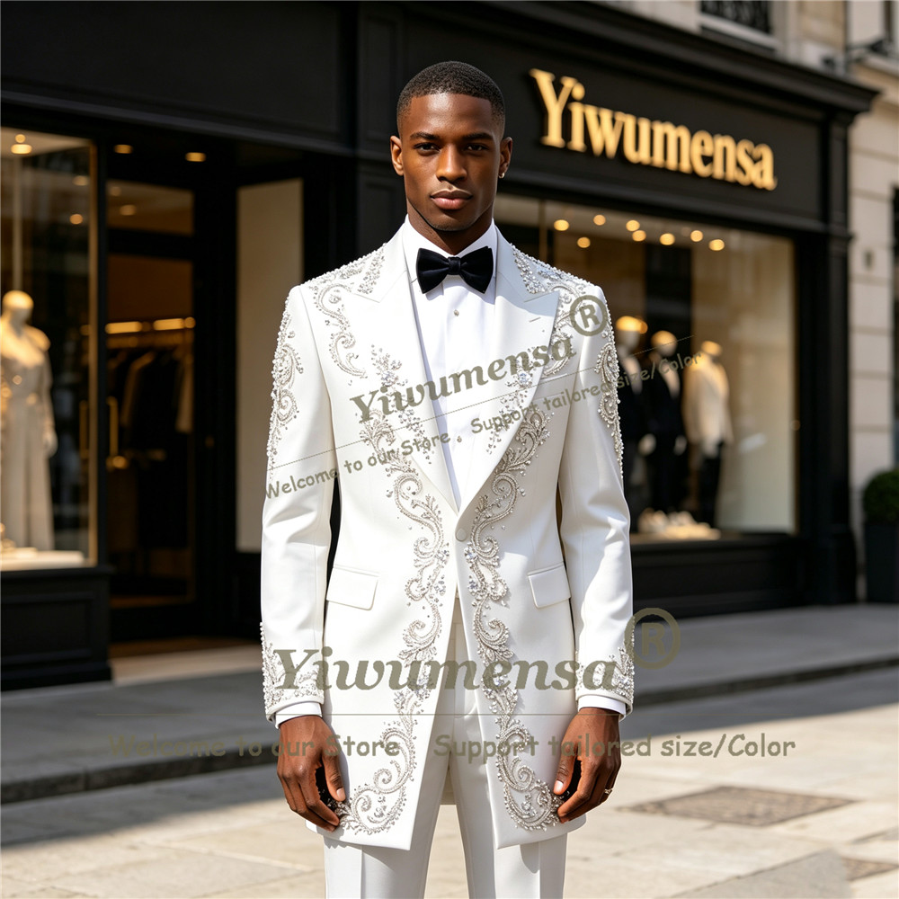Handmade Crystals Beading Suit - Men Formal Wear For Wedding 评论和价格