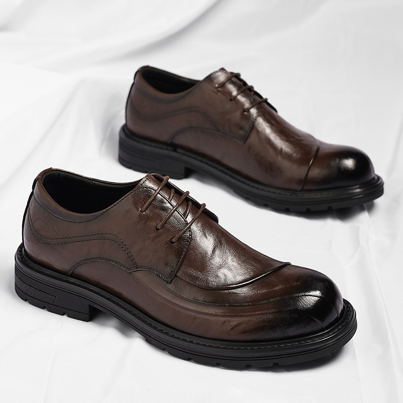Brown Burnished Genuine Leathe - Men Formal Wear For Wedding 评论和价格