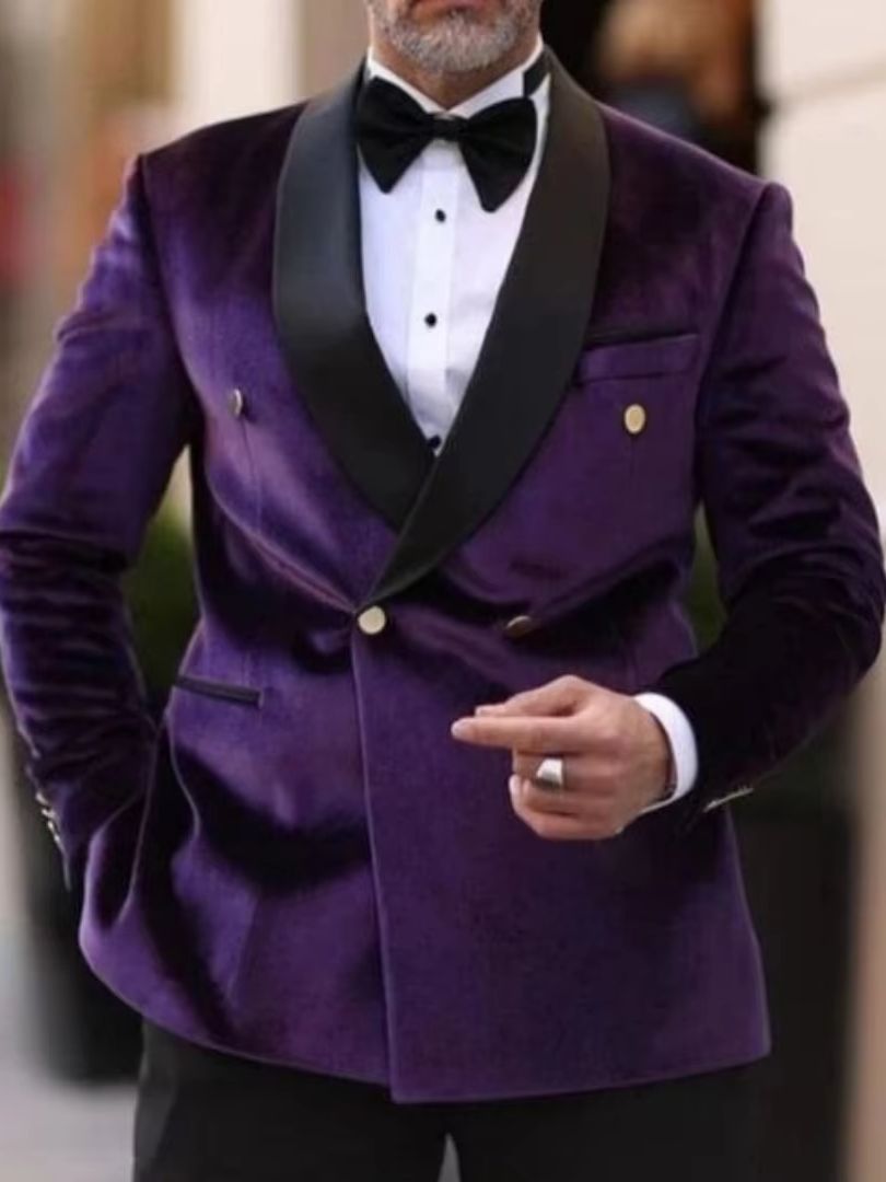 XS-6XL Velvet Wedding Men Suit - Men Formal Wear With Coat 评论和价格