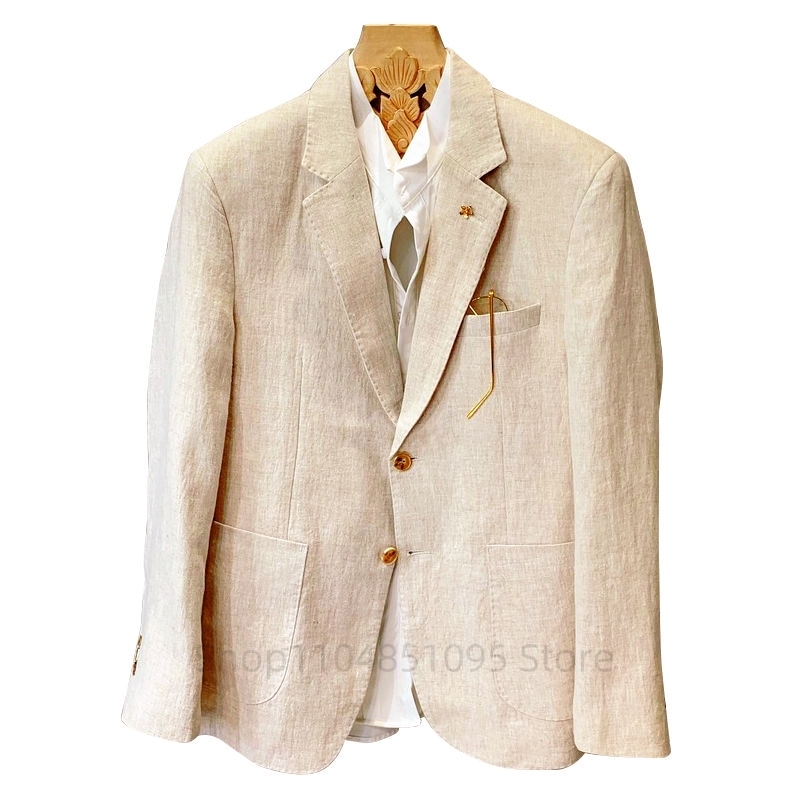 Beige Men Suit Linen Blazers J - Men Linen Formal Wear 评论和价格