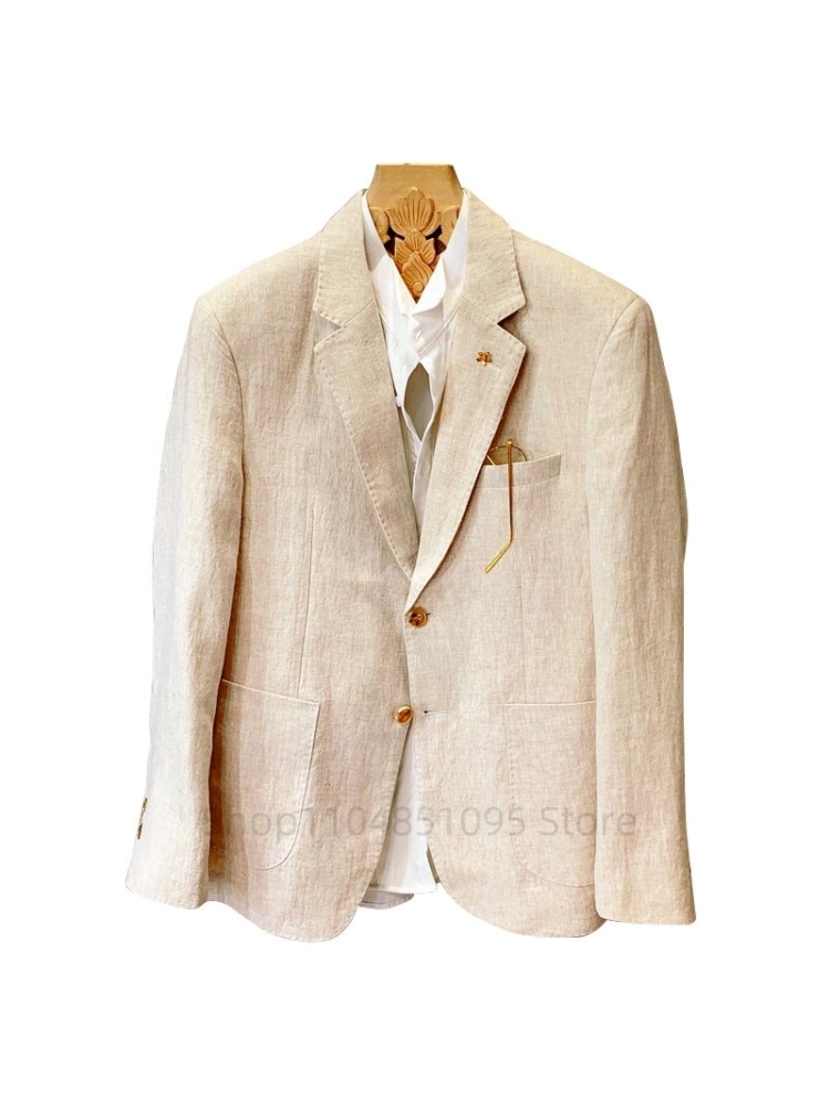 Beige Men Suit Linen Blazers J - Men Linen Formal Wear 评论和价格