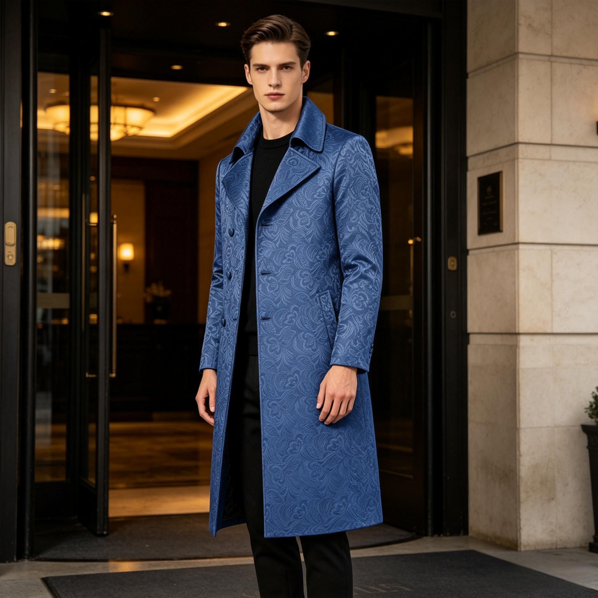 Men Luxury Jacquard Long Trenc - Men Formal Wear With Coat 评论和价格