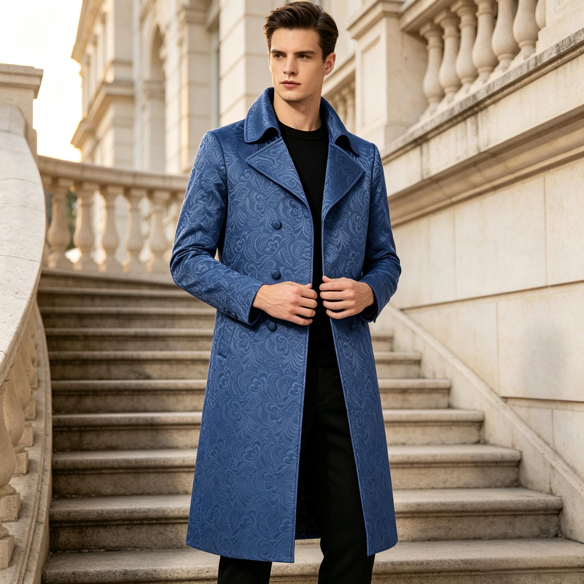 Men Luxury Jacquard Long Trenc - Men Formal Wear With Coat 评论和价格