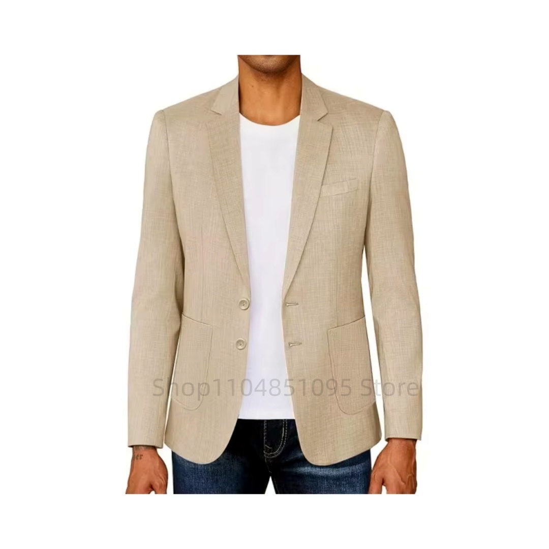 Slim Fit Men's Beige/Blue Line - Men Linen Formal Wear 评论和价格