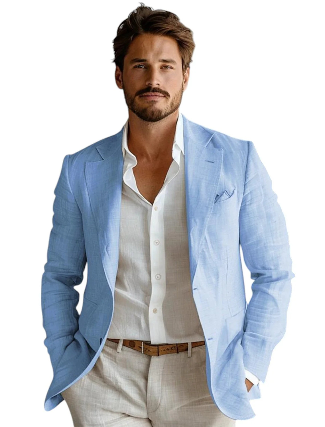 Blue Slim Fit Men's Linen Blaz - Men Linen Formal Wear 评论和价格