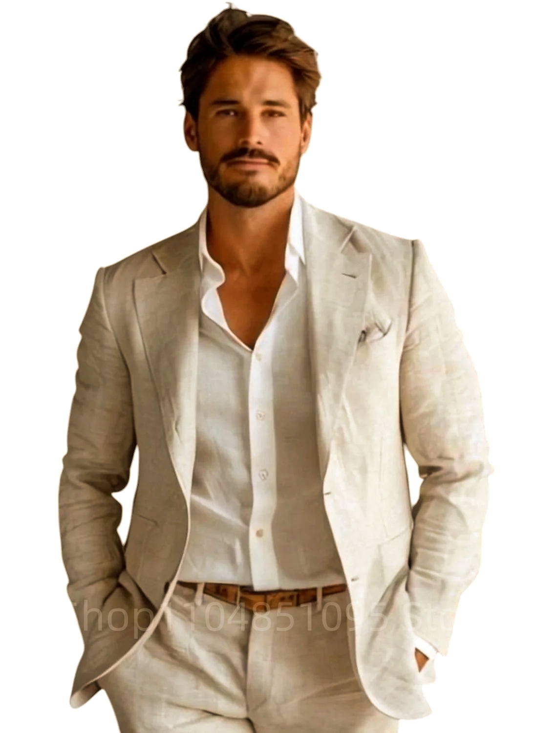 Blue Slim Fit Men's Linen Blaz - Men Linen Formal Wear 评论和价格