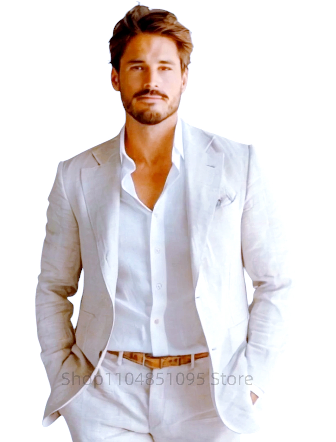 Blue Slim Fit Men's Linen Blaz - Men Linen Formal Wear 评论和价格
