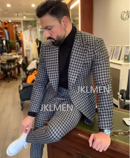 Houndstooth Mens Suits 2PCS We - Men Formal Wear For Wedding 评论和价格