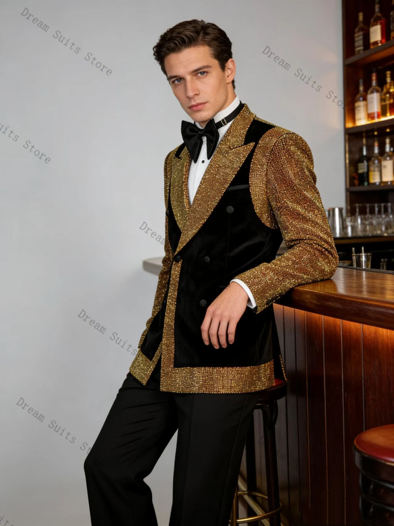 Golden Crystals Men Suit Set 2 - Men Formal Wear With Coat 评论和价格
