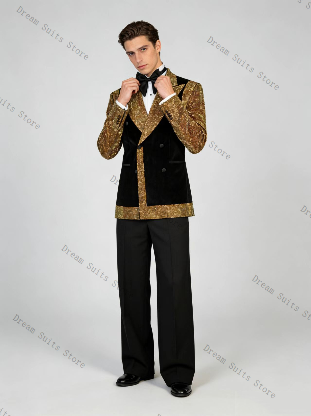 Golden Crystals Men Suit Set 2 - Men Formal Wear With Coat 评论和价格