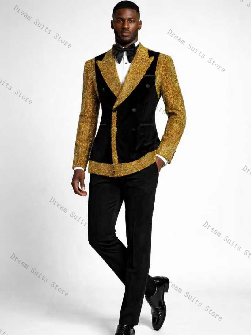 Golden Crystals Men Suit Set 2 - Men Formal Wear With Coat 评论和价格