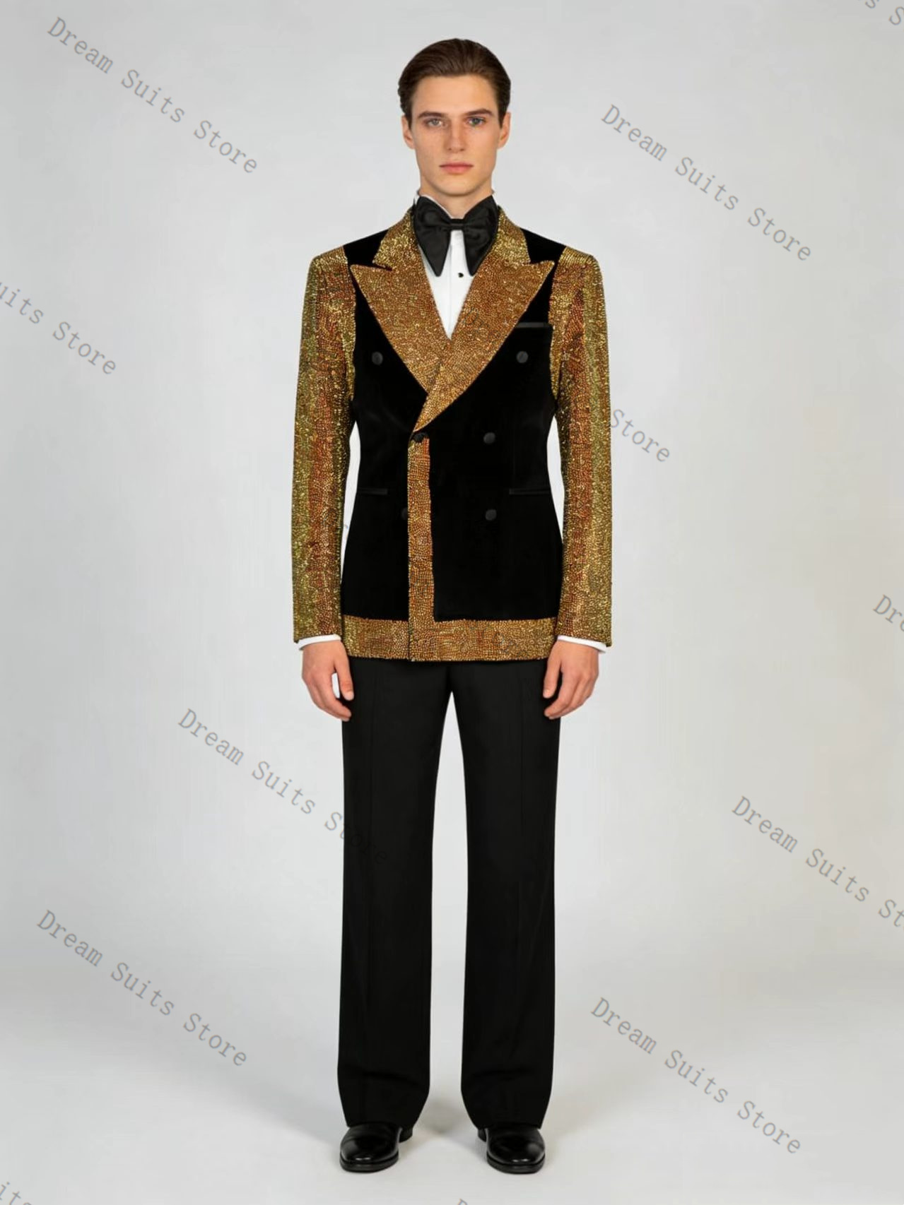 Golden Crystals Men Suit Set 2 - Men Formal Wear With Coat 评论和价格