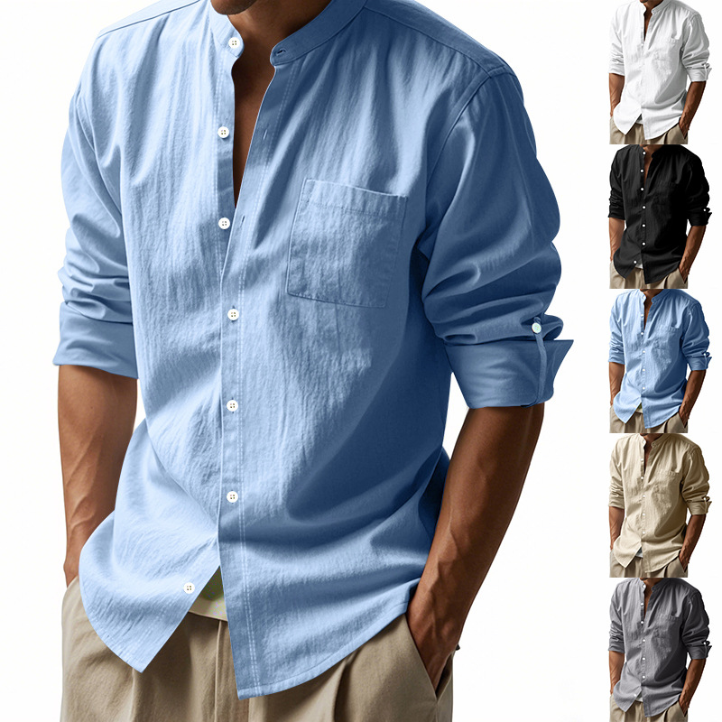 Men's Linen Stand Up Collar Sh - Men Linen Formal Wear 评论和价格