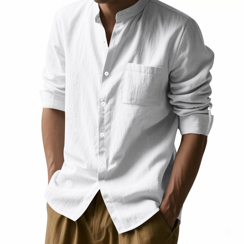 Men's Linen Stand Up Collar Sh - Men Linen Formal Wear 评论和价格