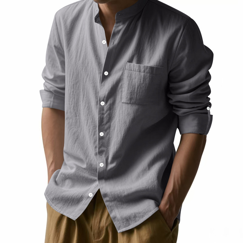 Men's Linen Stand Up Collar Sh - Men Linen Formal Wear 评论和价格