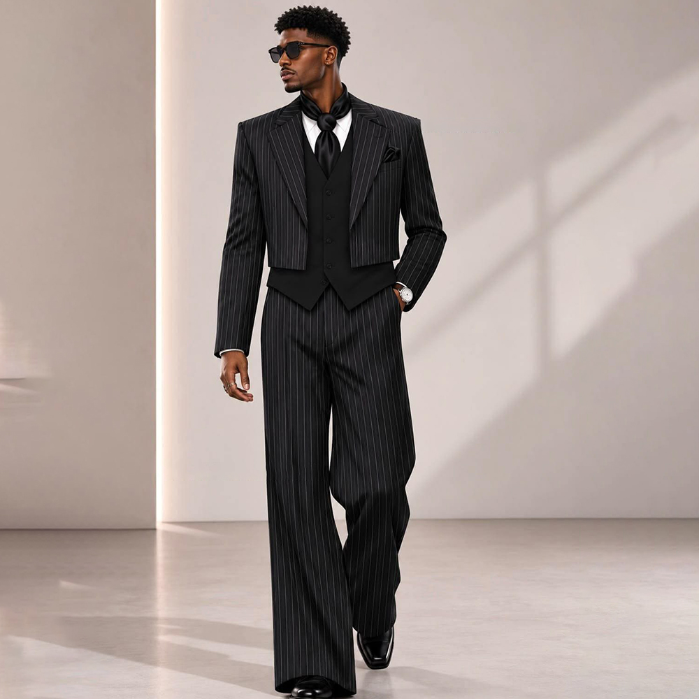Modern Men Black Pinstripe Sui - Mens Formal Look 评论和价格