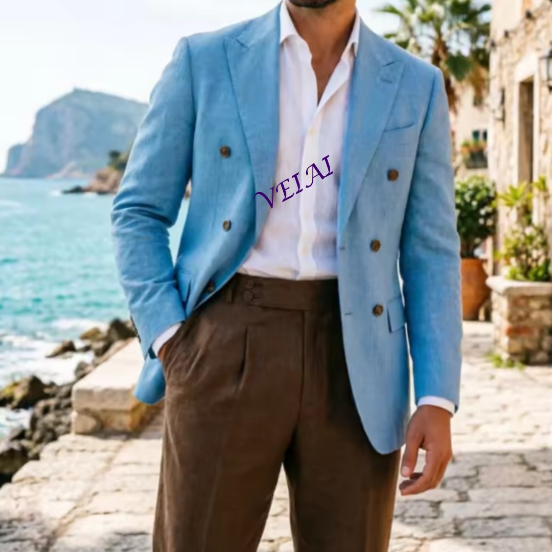 Customized 2 Piece Beige Linen - Men Linen Formal Wear 评论和价格